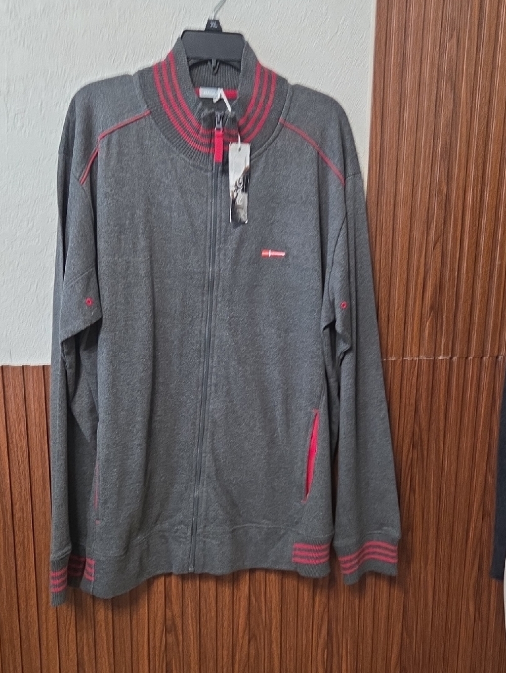 Ragno Italy Men’s Full-Zip Track Jacket - Charcoal/Red - XL.